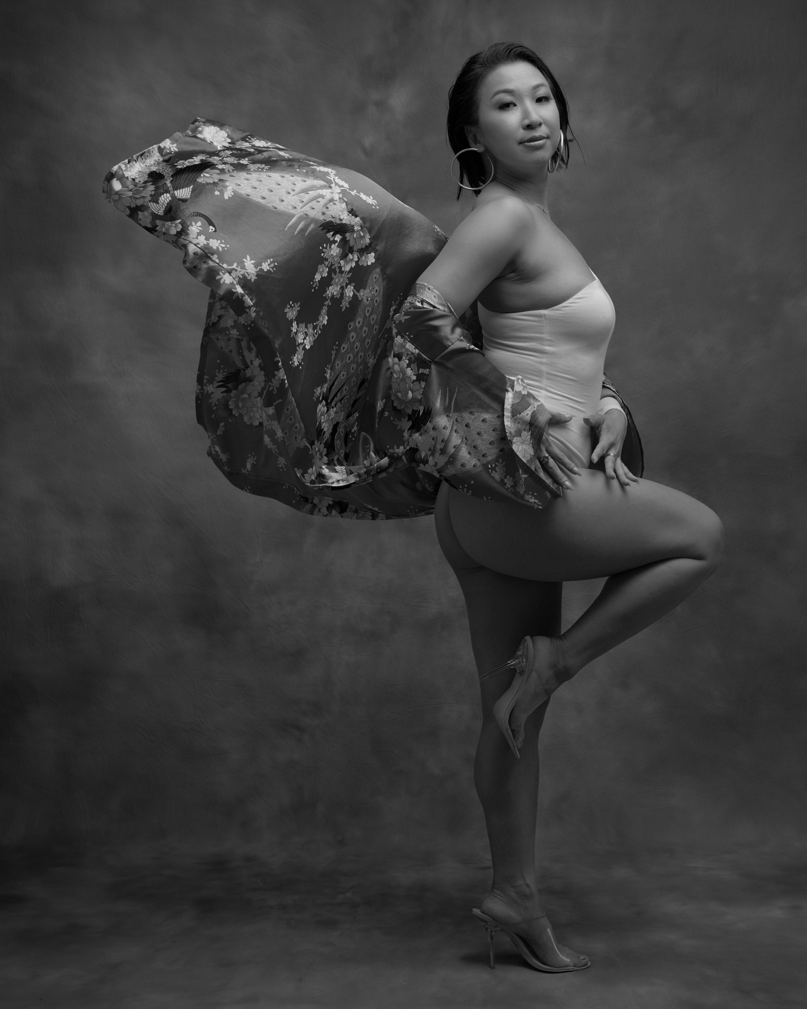Black and white paused moment portrait