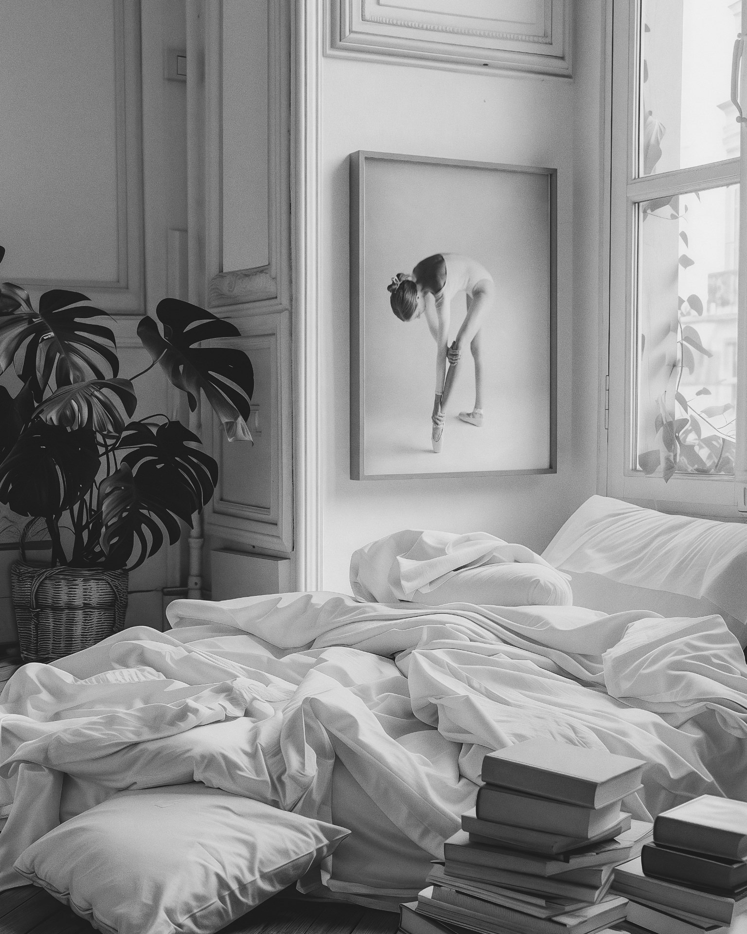Black and white paused moment portrait