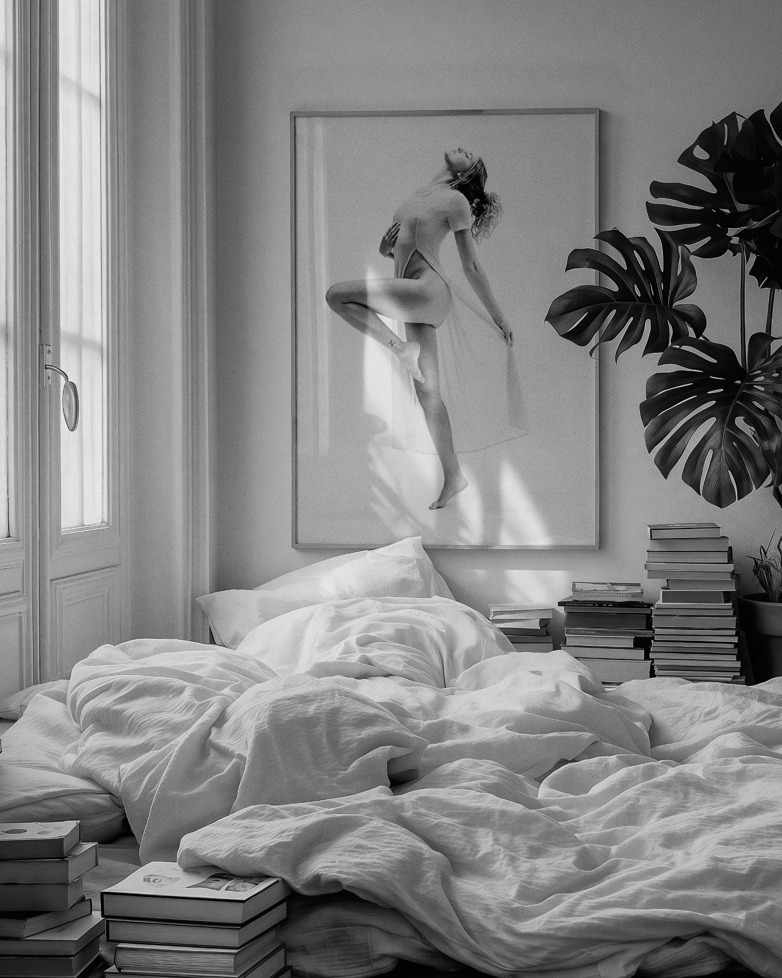 Black and white paused moment portrait