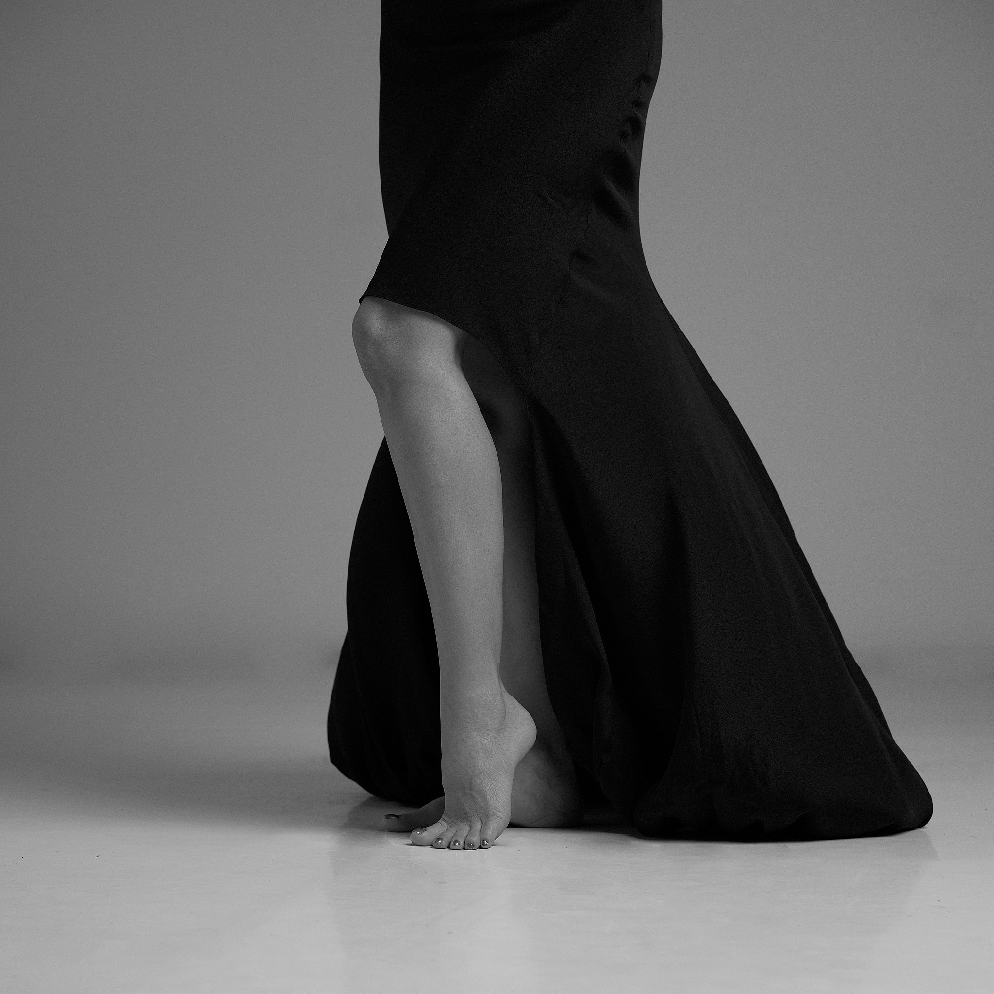 Black and white paused moment portrait