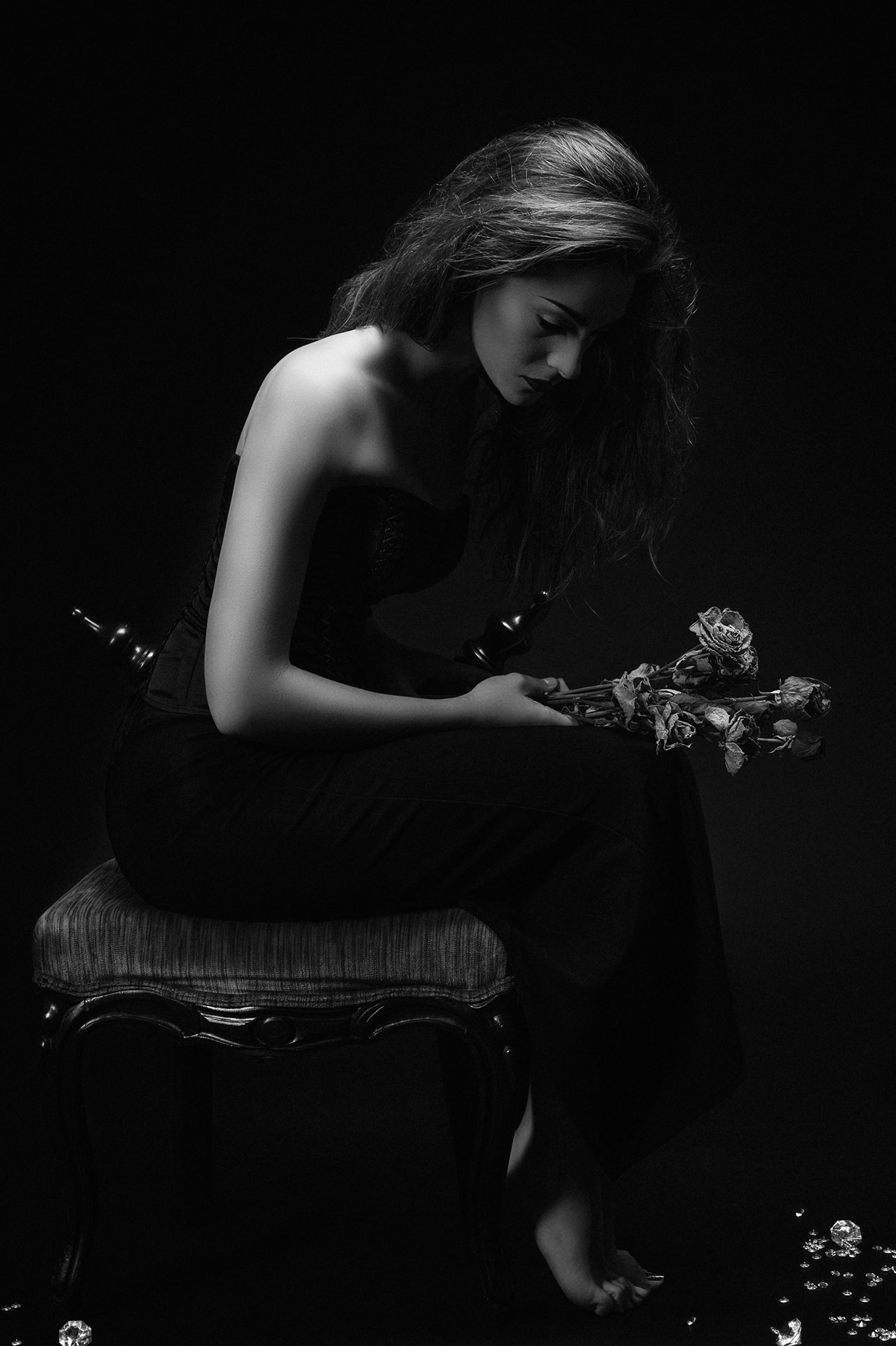 Black and white paused moment portrait