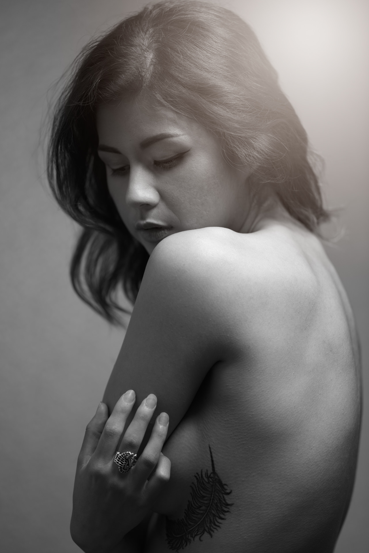 Black and white paused moment portrait