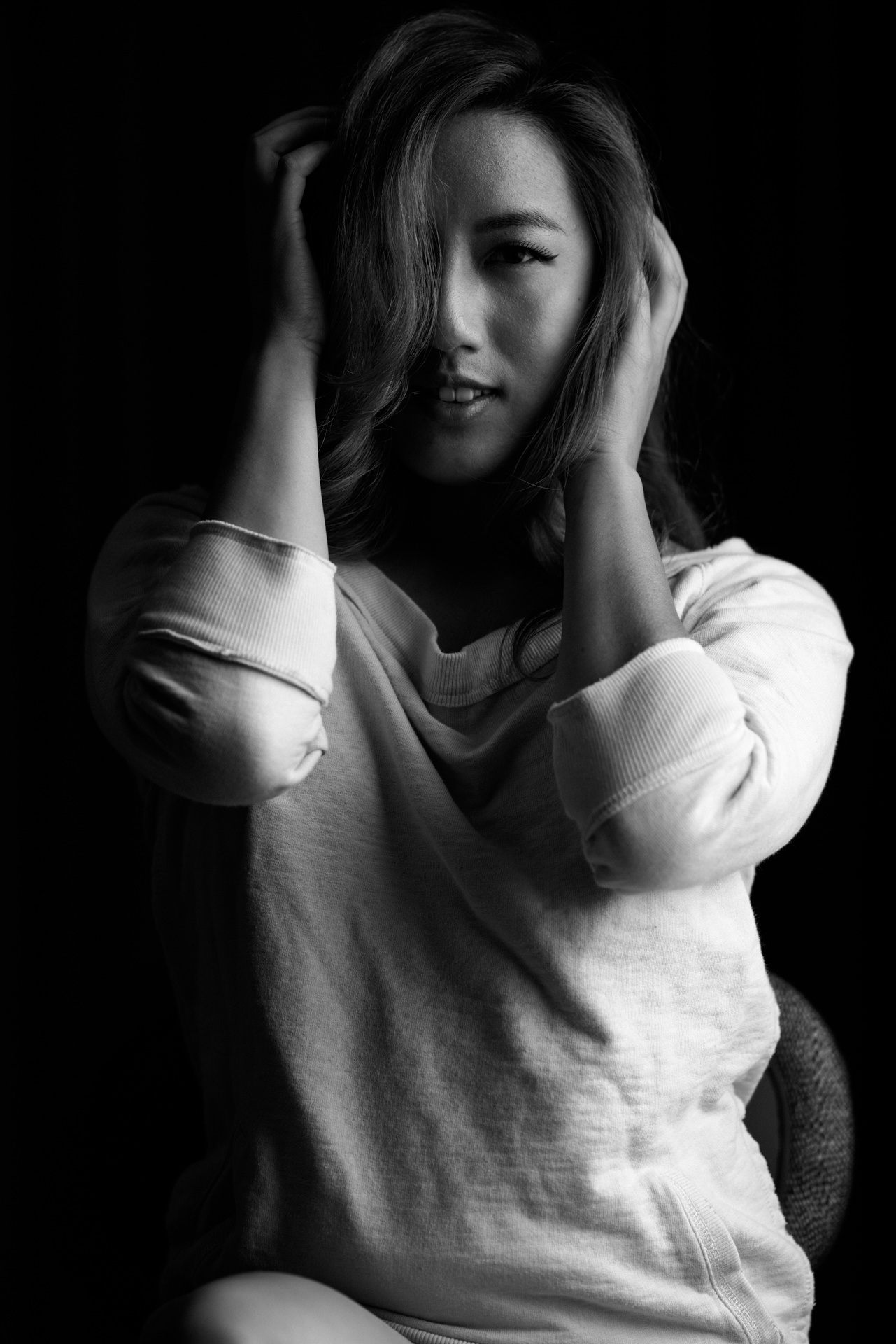 Black and white paused moment portrait