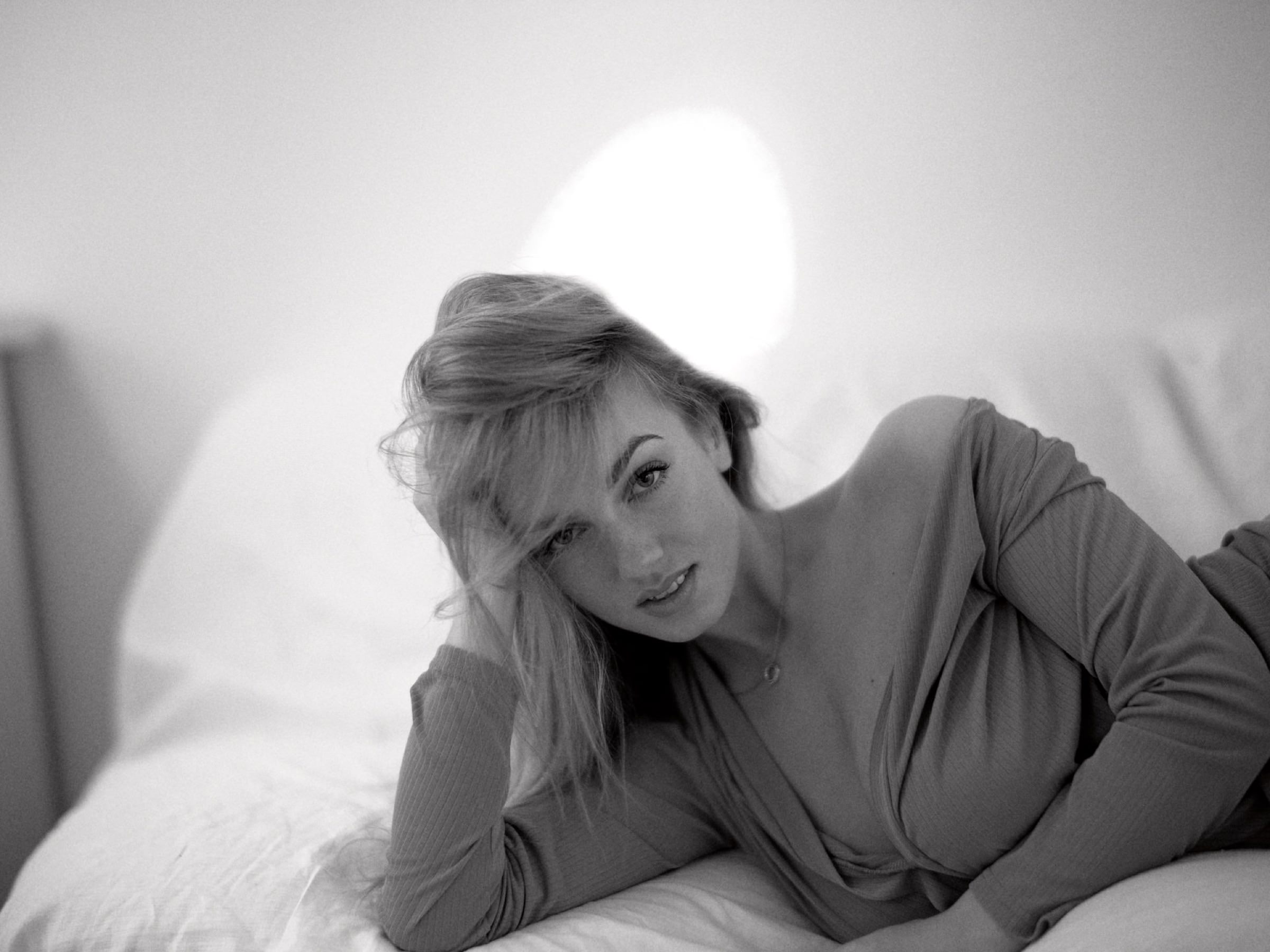 Anastasia seated portrait in black and white