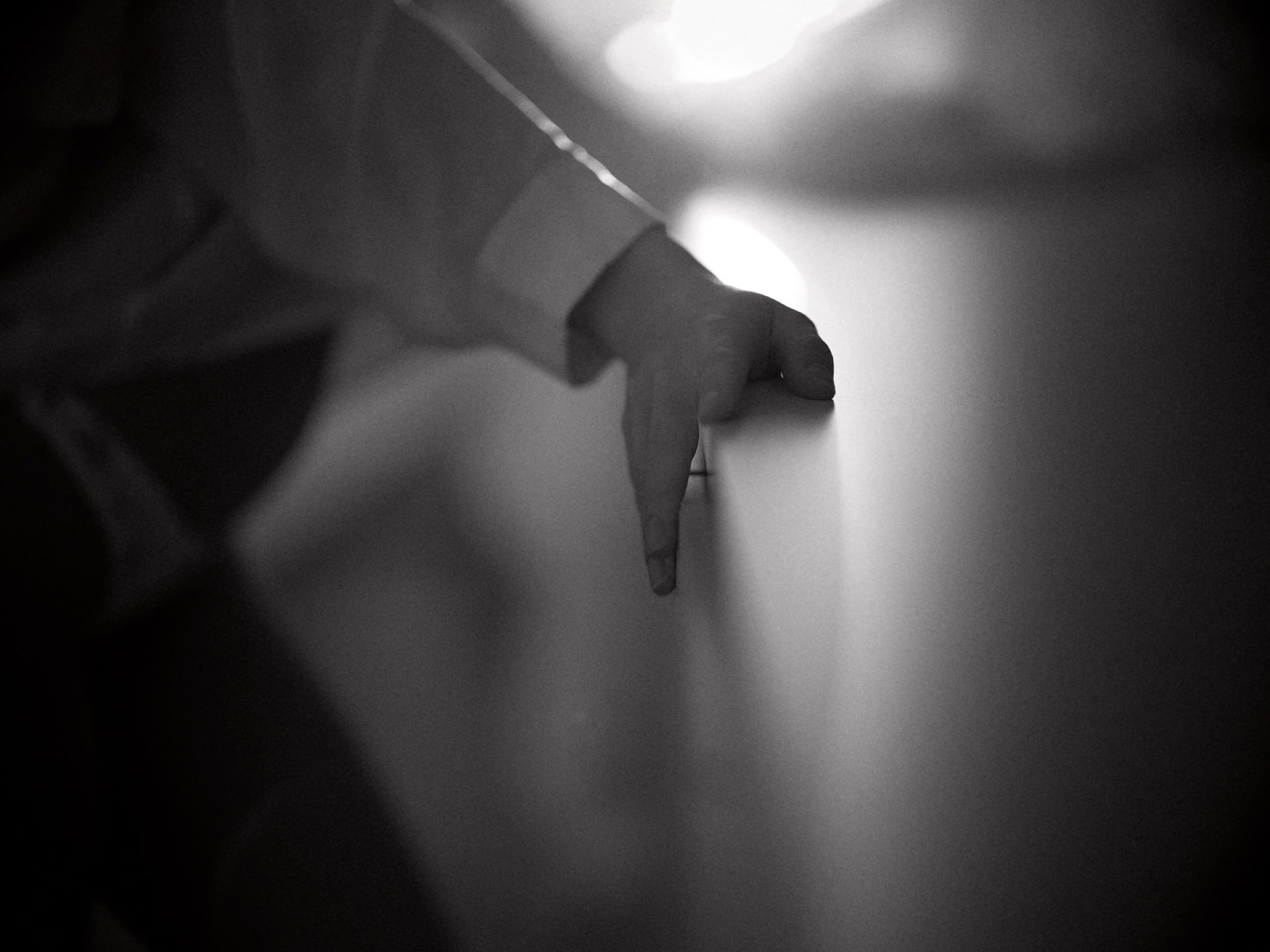Anastasia black and white portrait with quiet gesture