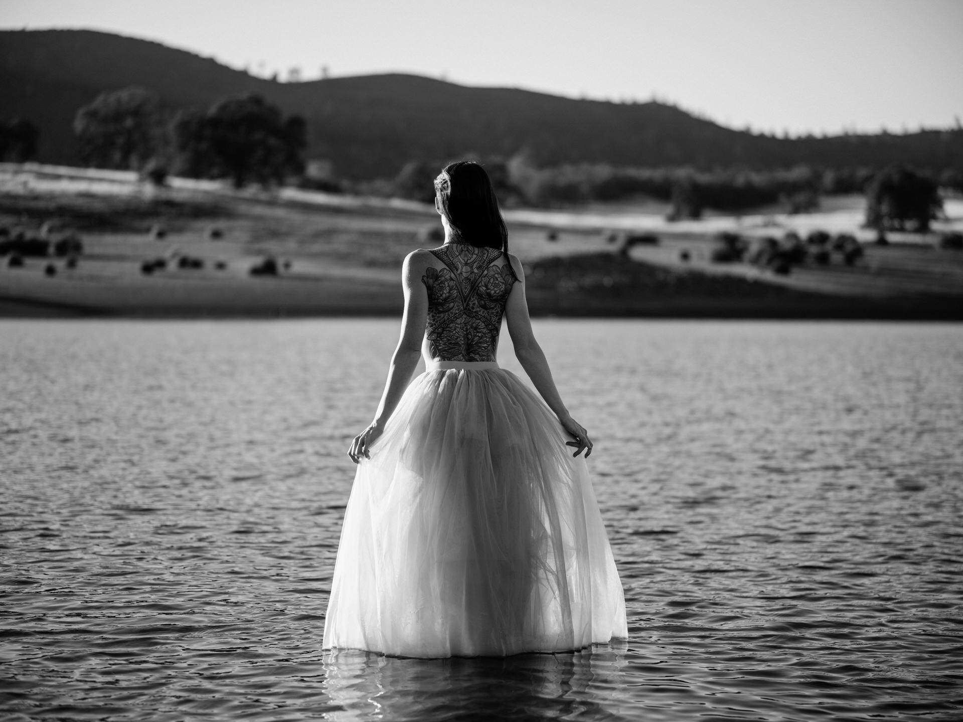 Black and white portrait in water