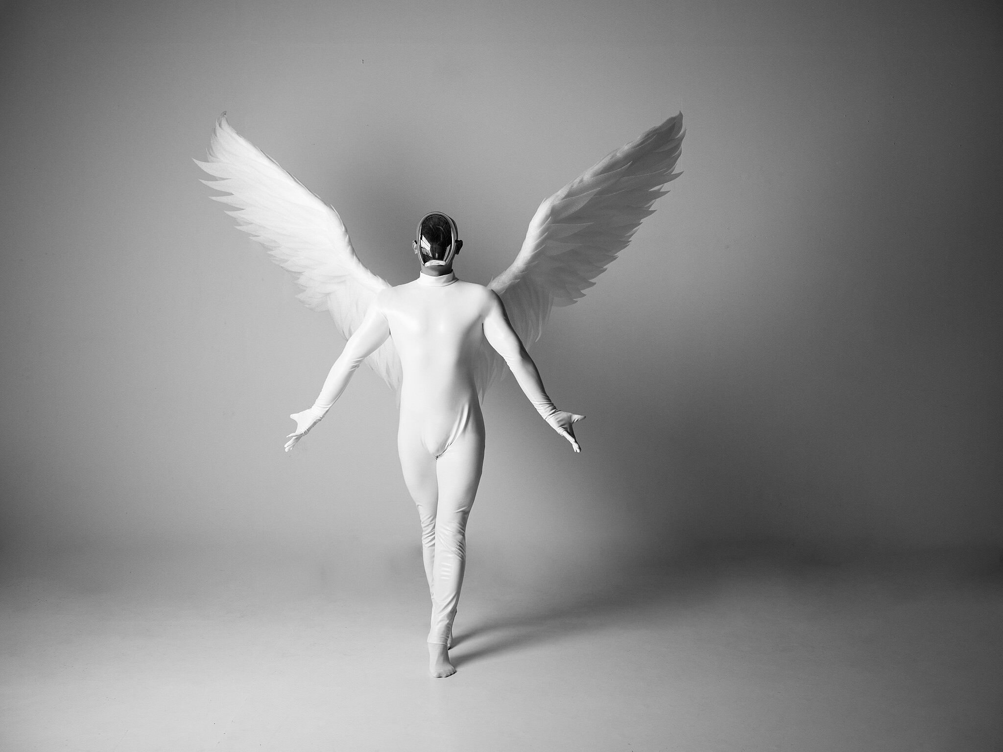 Black and white portrait with wings