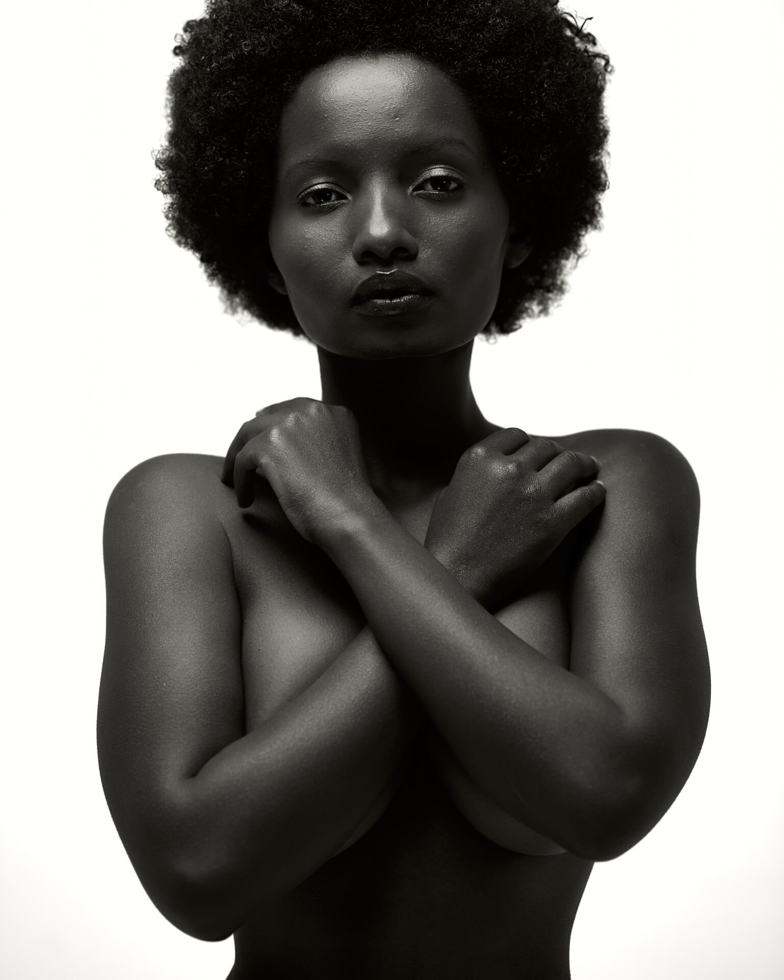 Direct black and white studio portrait