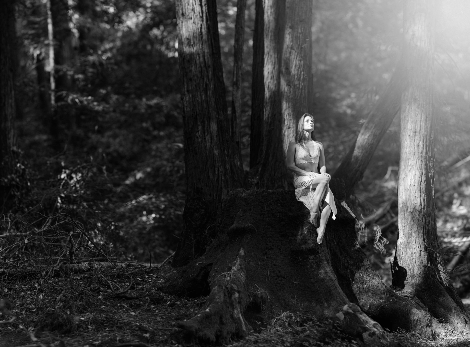 Black and white portrait in wild light