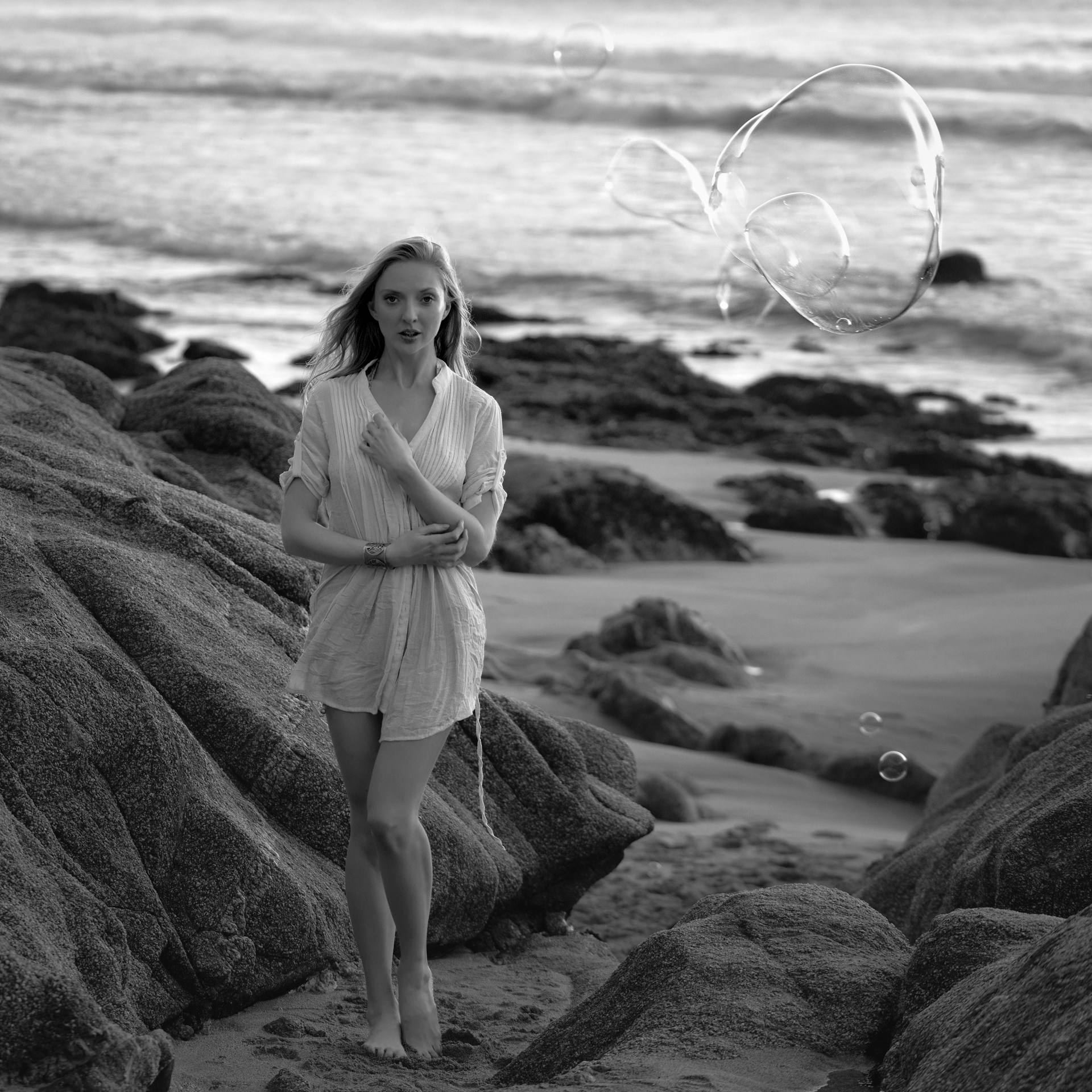 Black and white portrait in wild light