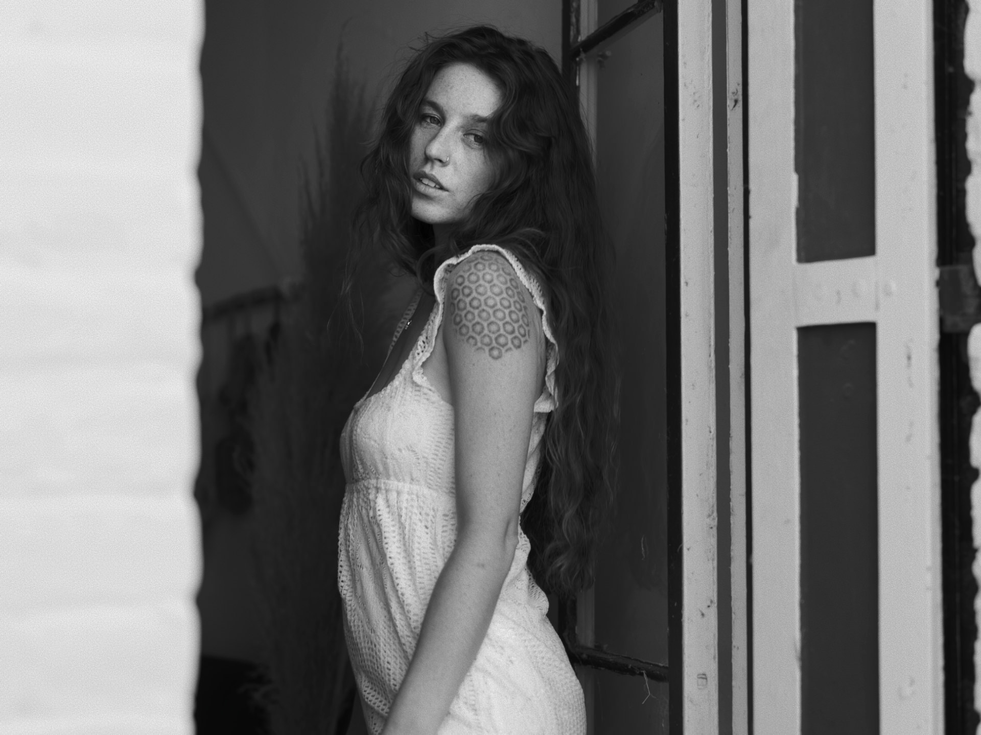 Kisa black and white doorway portrait