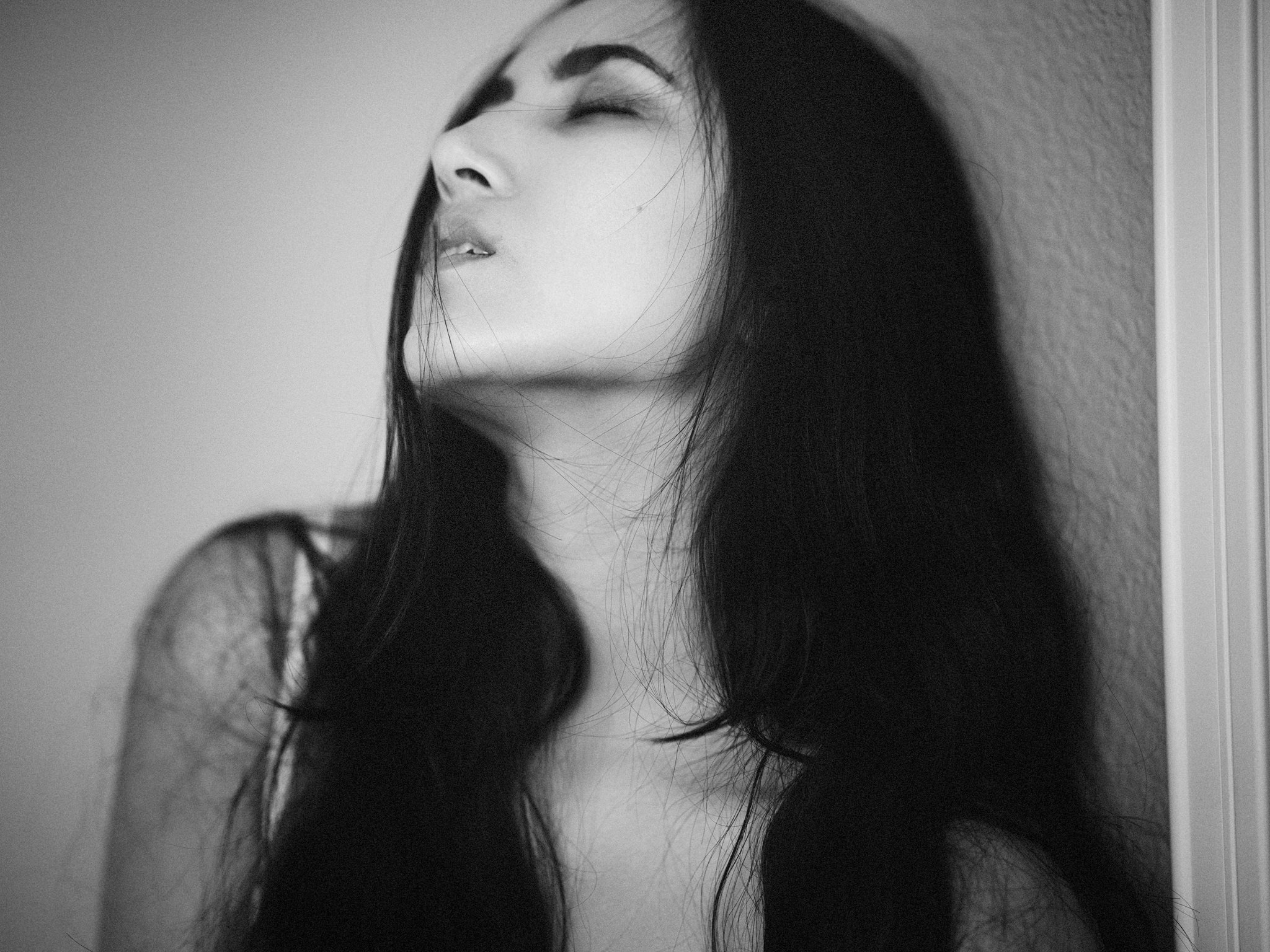Seraphina black and white portrait with quiet gesture