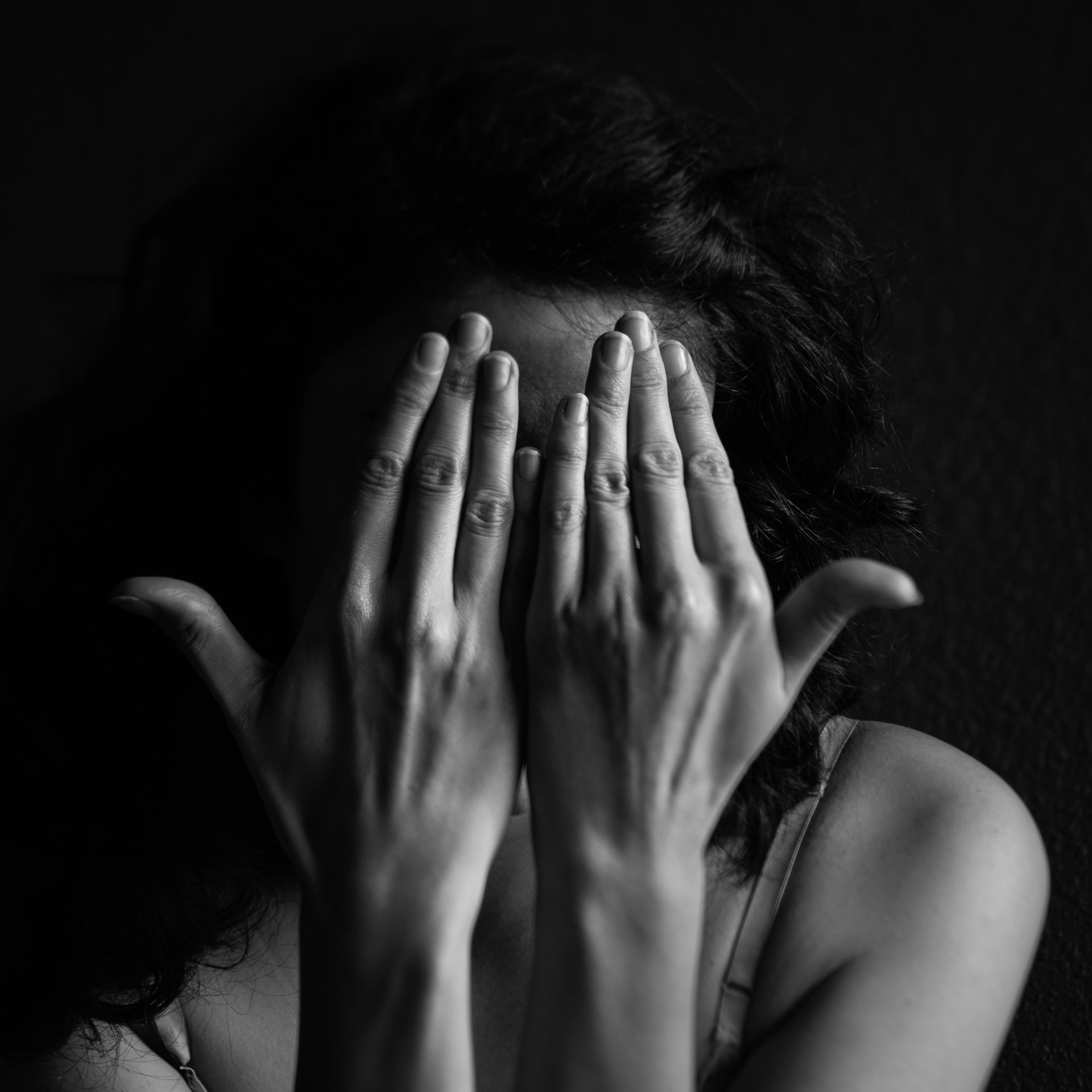 Square black and white portrait in home light